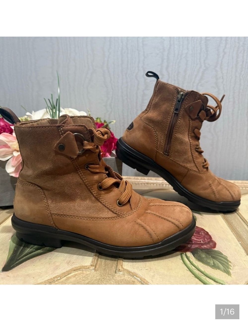 Ugg Hapsburg Duck Boots Chestnut Brown Leather Suede Sz 6